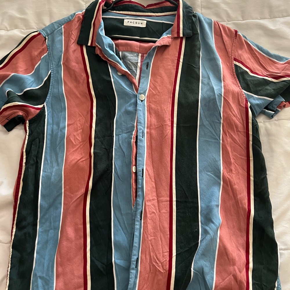 PacSun Men's Casual Striped Shirt - Blue, Pink, Black